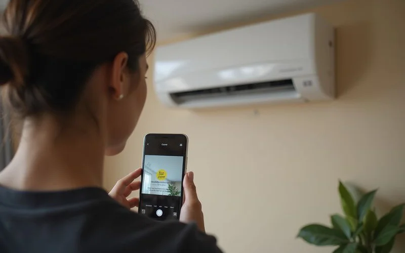 Customer noting down aircond error code details to share with technician for faster professional diagnosis and repair