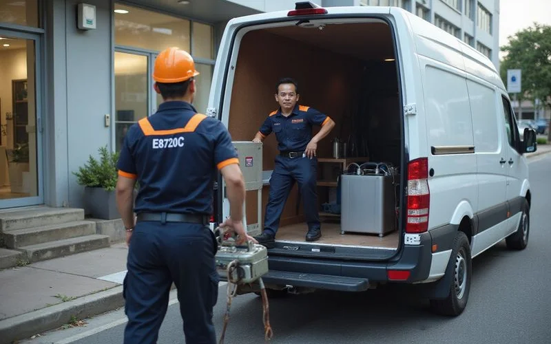 PJ Kool Aircond Service team arriving at a commercial building in Damansara for scheduled monthly aircond maintenance visit