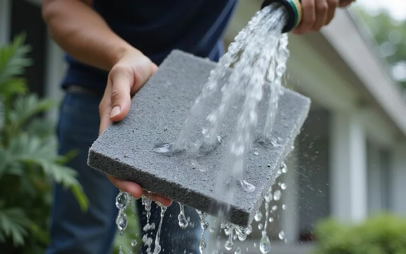 Technician carefully removing and washing aircond air filters during a standard cleaning service at a home in Petaling Jaya