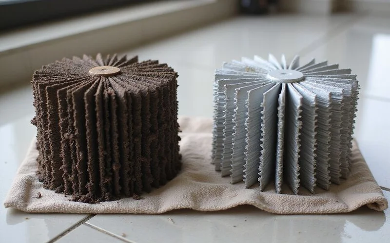 Infrared thermal image showing temperature difference between a dirty aircond coil and a clean coil after chemical wash