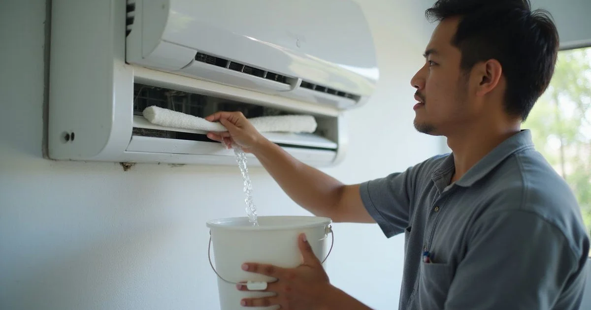 Technician cleaning aircond filters and outer cover during standard cleaning service in Petaling Jaya