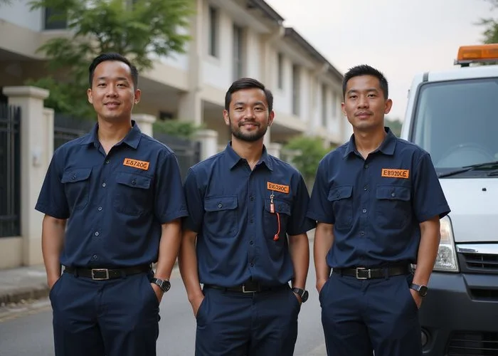 PJ Kool Aircond Service team of senior technicians in matching blue uniforms